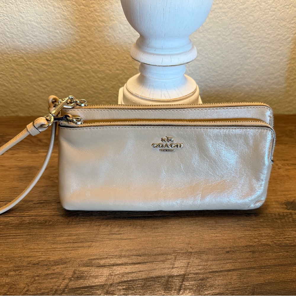 Coach Cream Clutch Sleek Wristlet Bag